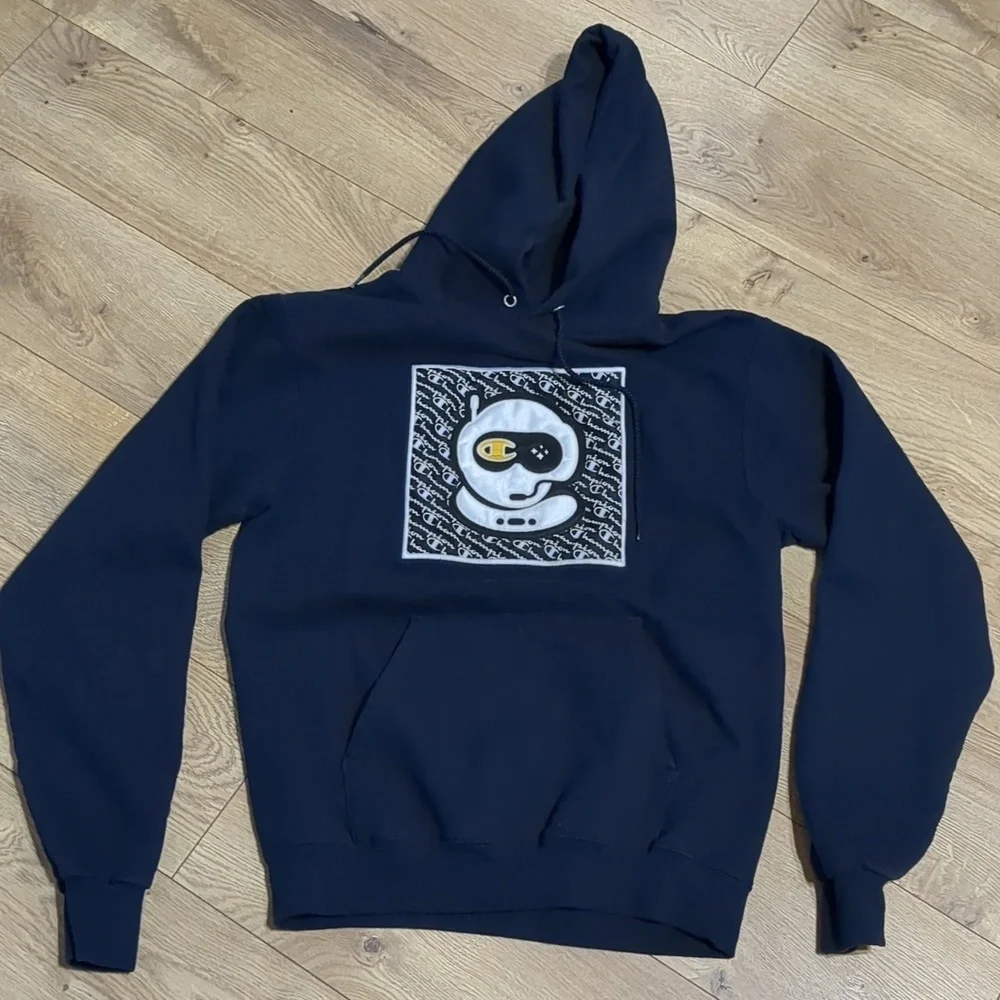 Champion Spacestation Gaming Hoodie Navy Blue Logo Unisex Size Small